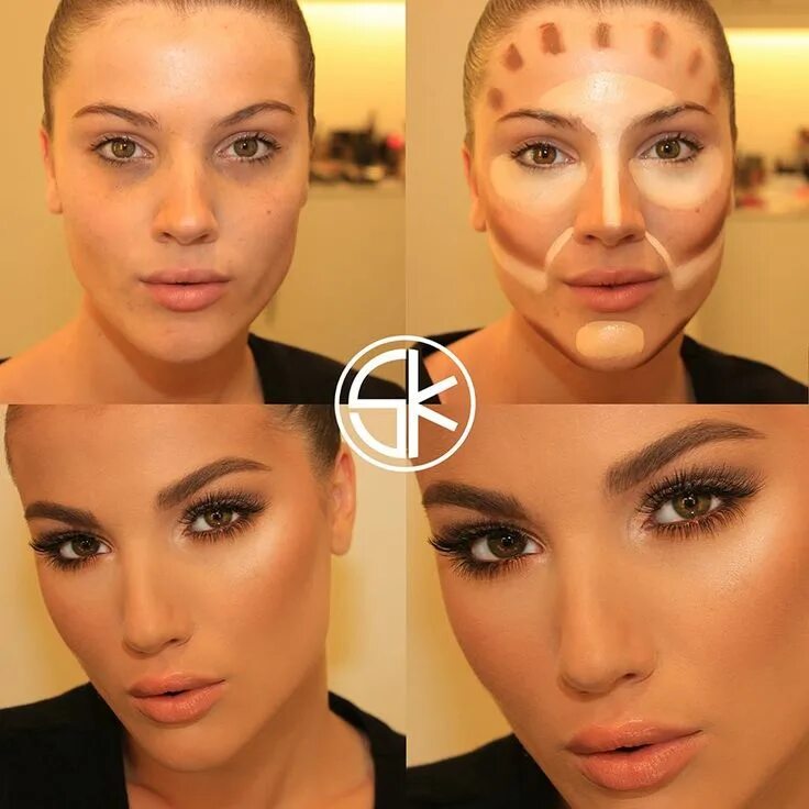 Правильный макияж лица #Kontur #highlights #contour Contour makeup, Before and after contouring, Skin m