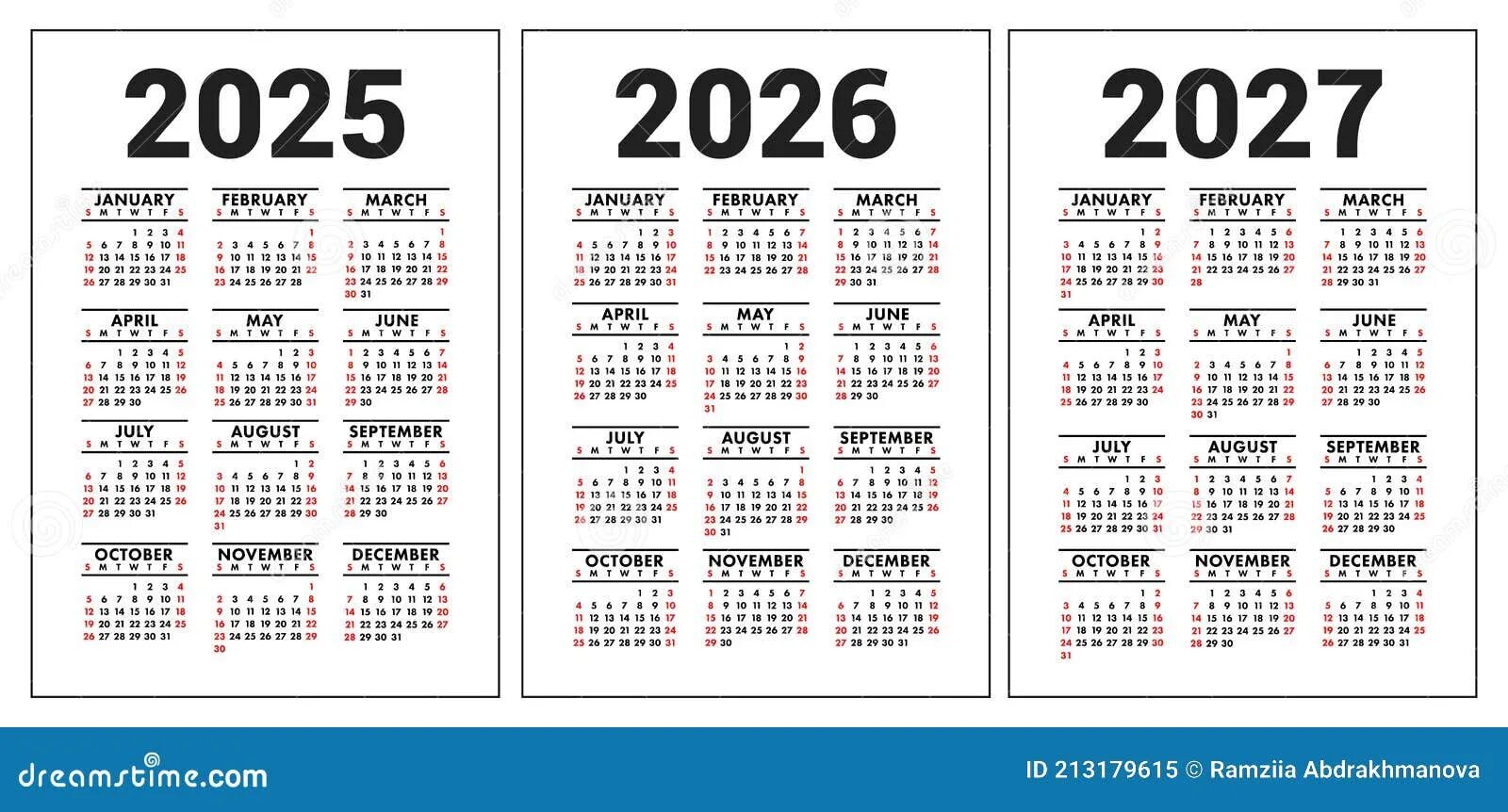 Правительство утвердило календарь на 2025 год Calendar 2025, 2026 and 2027. English Vector Set. Vertical Wall or Pocket Calend