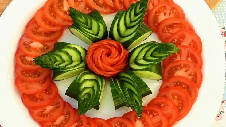 Праздничная нарезка овощей фото Handmade Tomato Rose & Cucumber Decoration Food Decoration #Handmade #Cucumber #