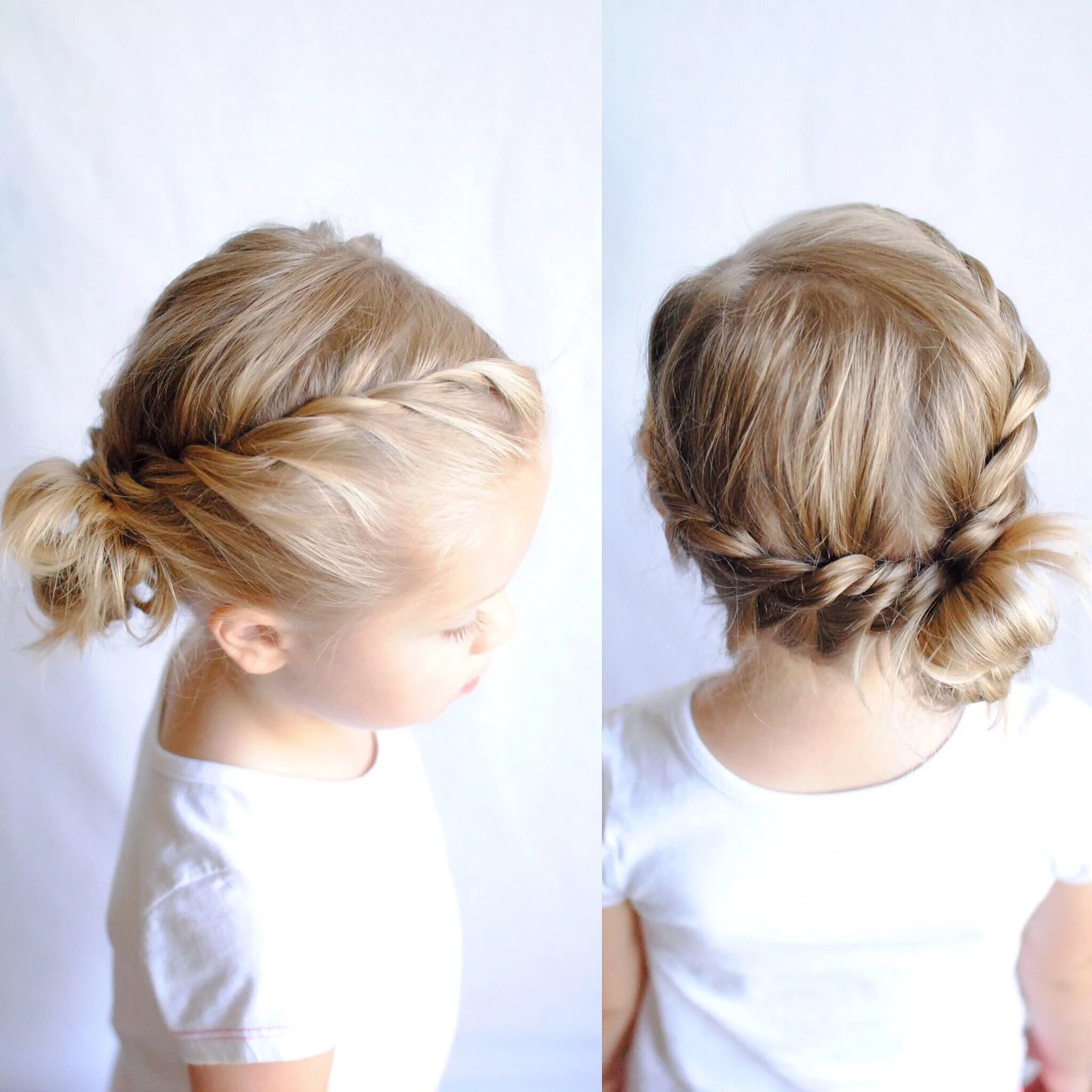 Праздничная прическа девочке на короткие волосы Two twists into a side messy bun Baby hairstyles, Toddler hairstyles girl, Baby 