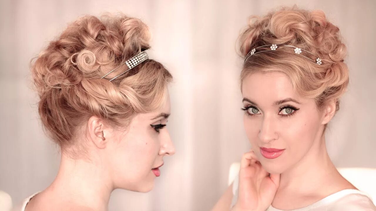 Праздничная прическа на средние фото Cute, easy CURLY UPDO for wedding/prom ❤ Hairstyle for medium long hair - YouTub