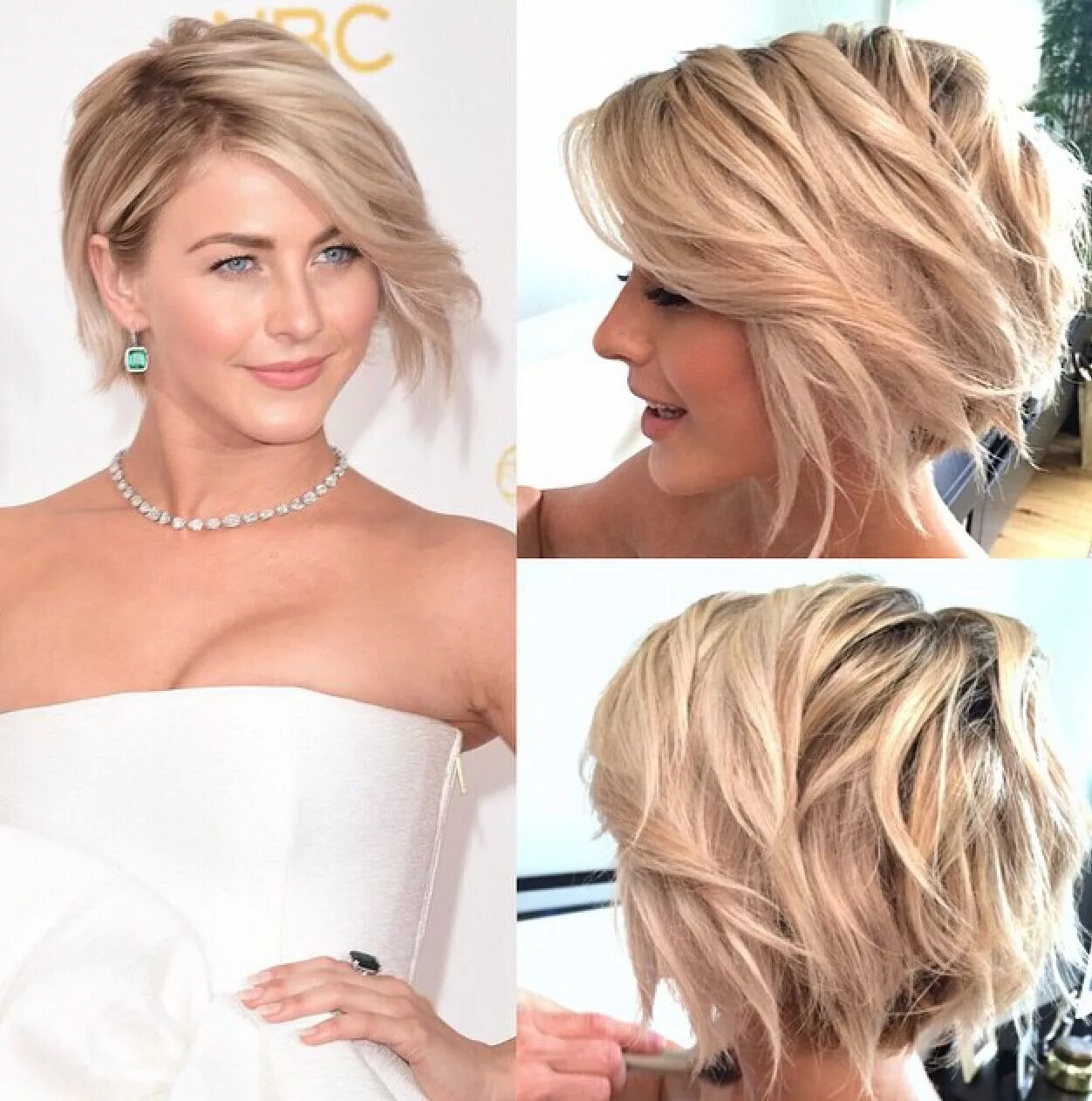 Праздничная укладка на каре с челкой фото Julianne Hough at the Emmys by hairstylist Riawna Capri! Short hair styles, Shor