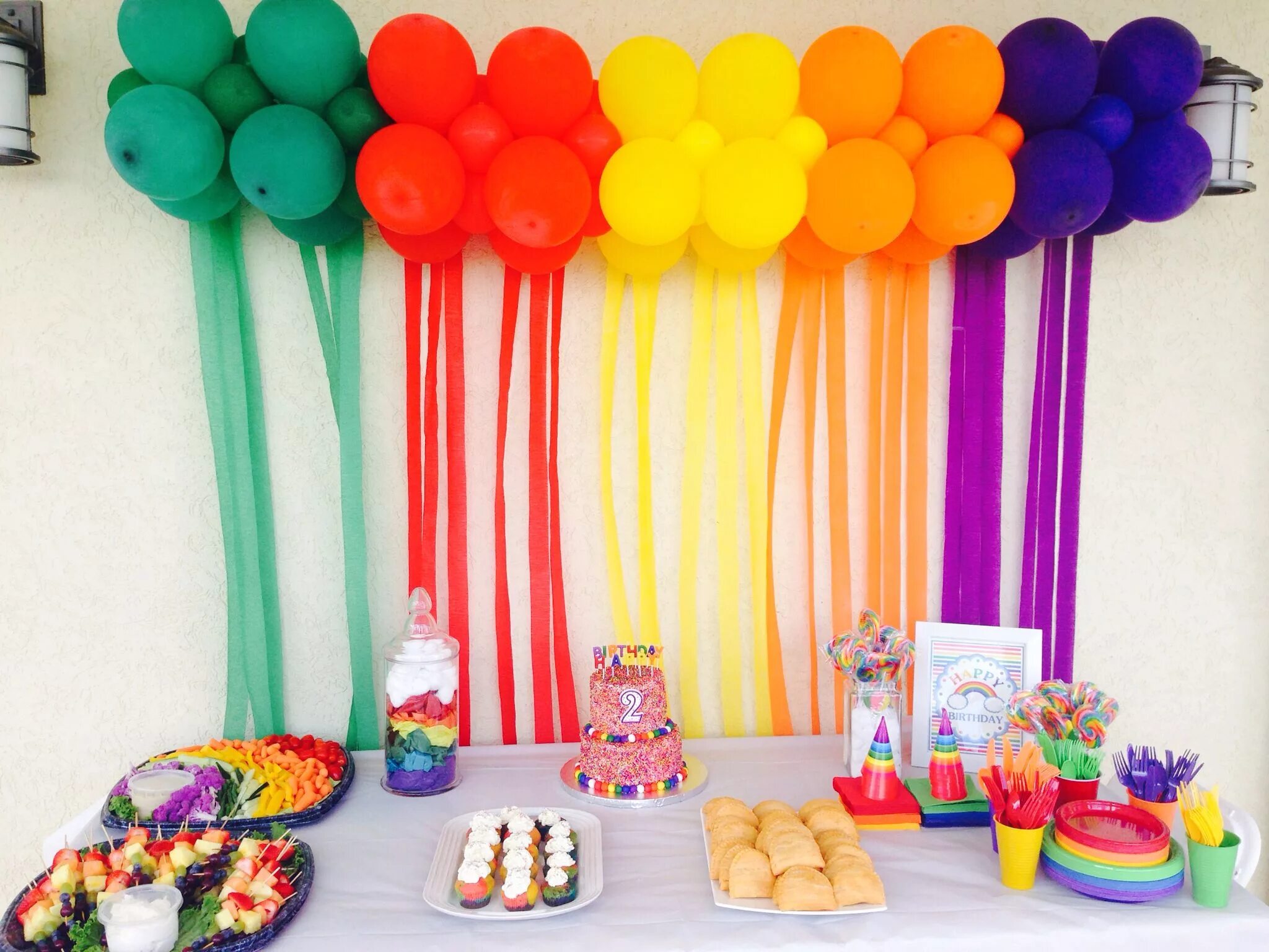 Праздничное оформление детского дня рождения Rainbow party Birthday, 2nd birthday, Birthday cake