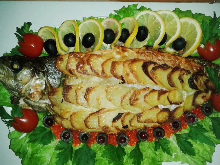 Праздничные блюда из рыбы фото Fish in the oven with potatoes