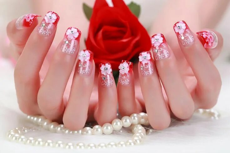 Праздничные ногти фото Nail Kids : Kids False Nails French Stiletto Fake Nail Tips 100x Full Wedding na