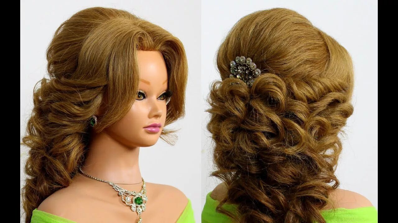 Праздничные прически на длинные волосы для женщин Prom bridal hairstyle for long hair. Tutorial - YouTube