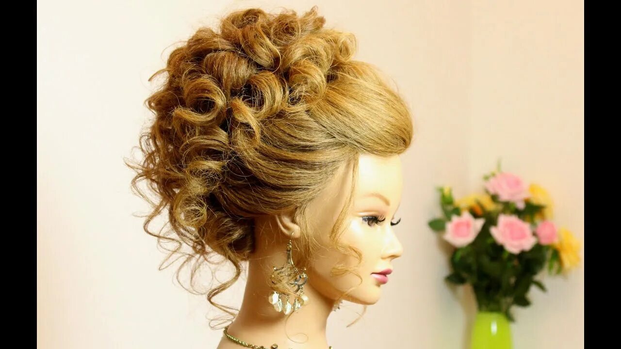 Праздничные прически на длинный волос фото Curly hairstyle for long medium hair. Wedding prom updo. - YouTube