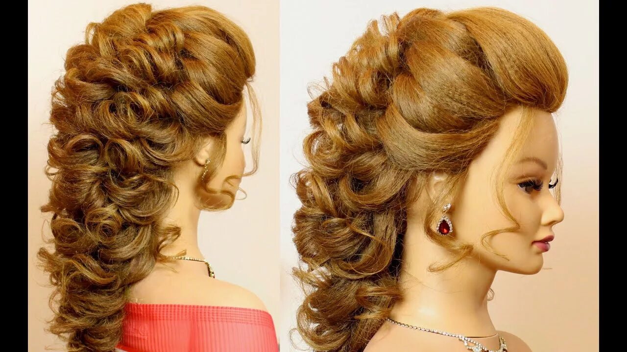 Праздничные прически на средние волосы Bridal prom hairstyle for long hair tutorial step by step - YouTube