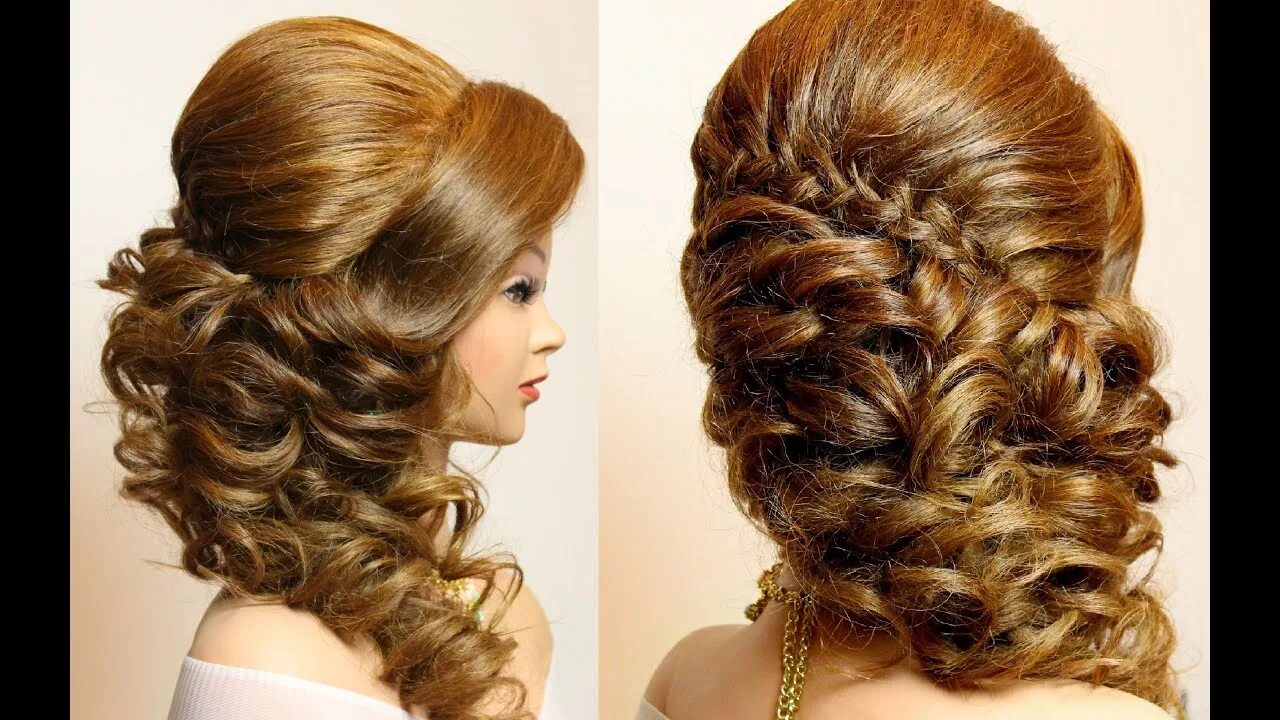 Праздничные прически волосы фото Bridal hairstyle with braid and curls. Hair tutorial - YouTube