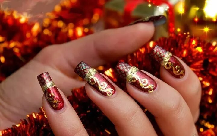 Праздничный дизайн ногтей Яркий маникюр на Новый Год 2019 Motifs de noël pour ongles, Manucure noel, Ongle