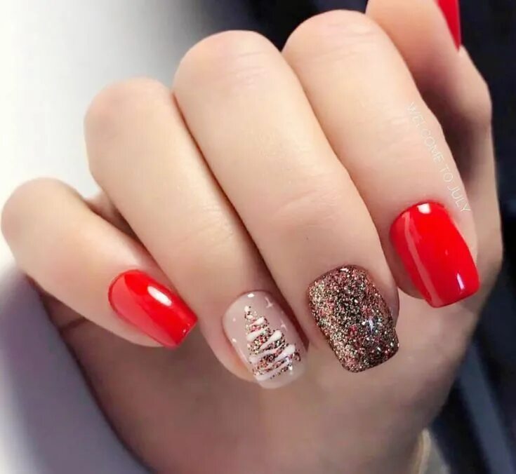 Праздничный маникюр на коротких Christmas Nail Art Design Manicura de uñas, Manicura para uñas cortas, Uñas de g