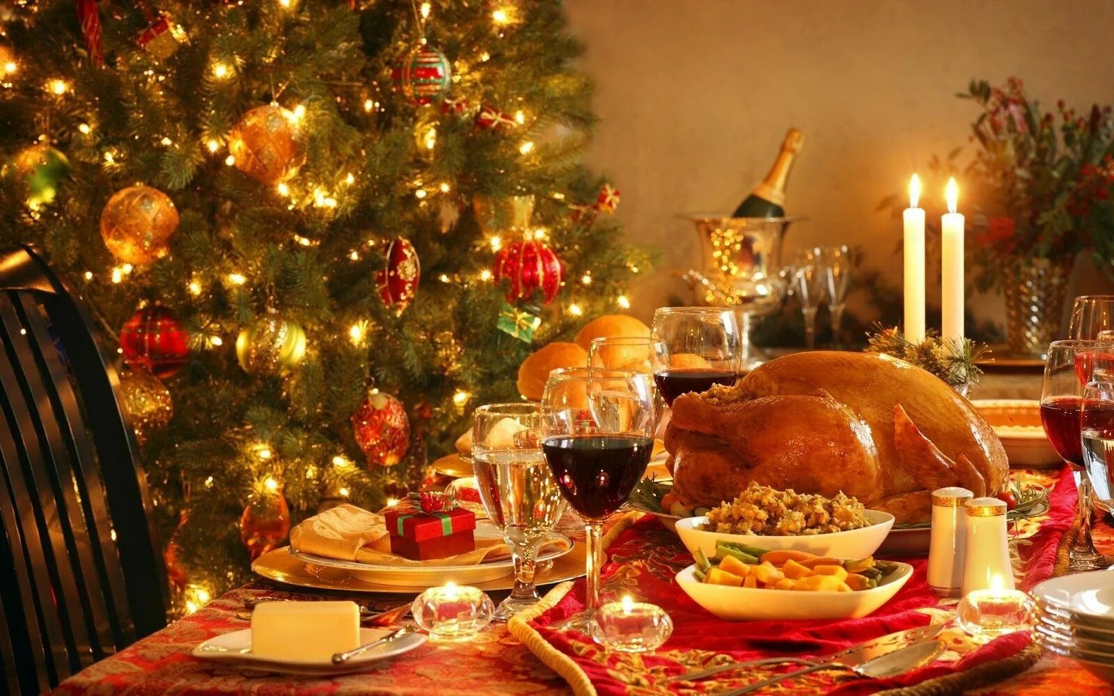 Праздничный стол на новый год фото Bon appétit - Nourriture - Dinde - Table - Noël - Décoration - Wallpaper- Free -