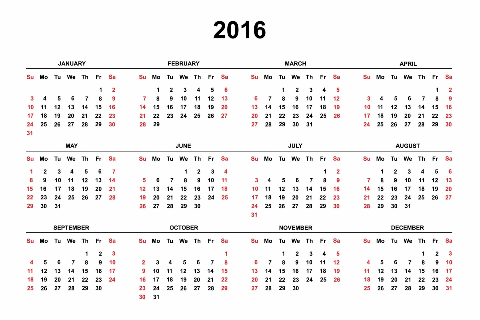 Праздник календарь 2016 Calendar For 2016