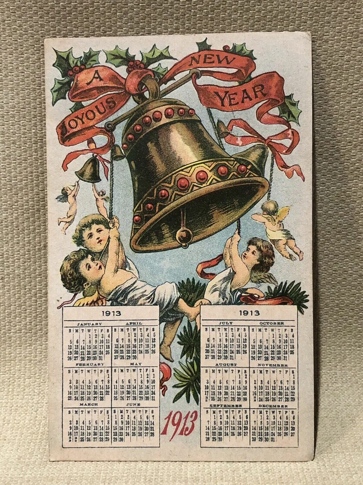 Праздник старинного календаря Antique 1913 Putti New Year Calendar Post Card eBay