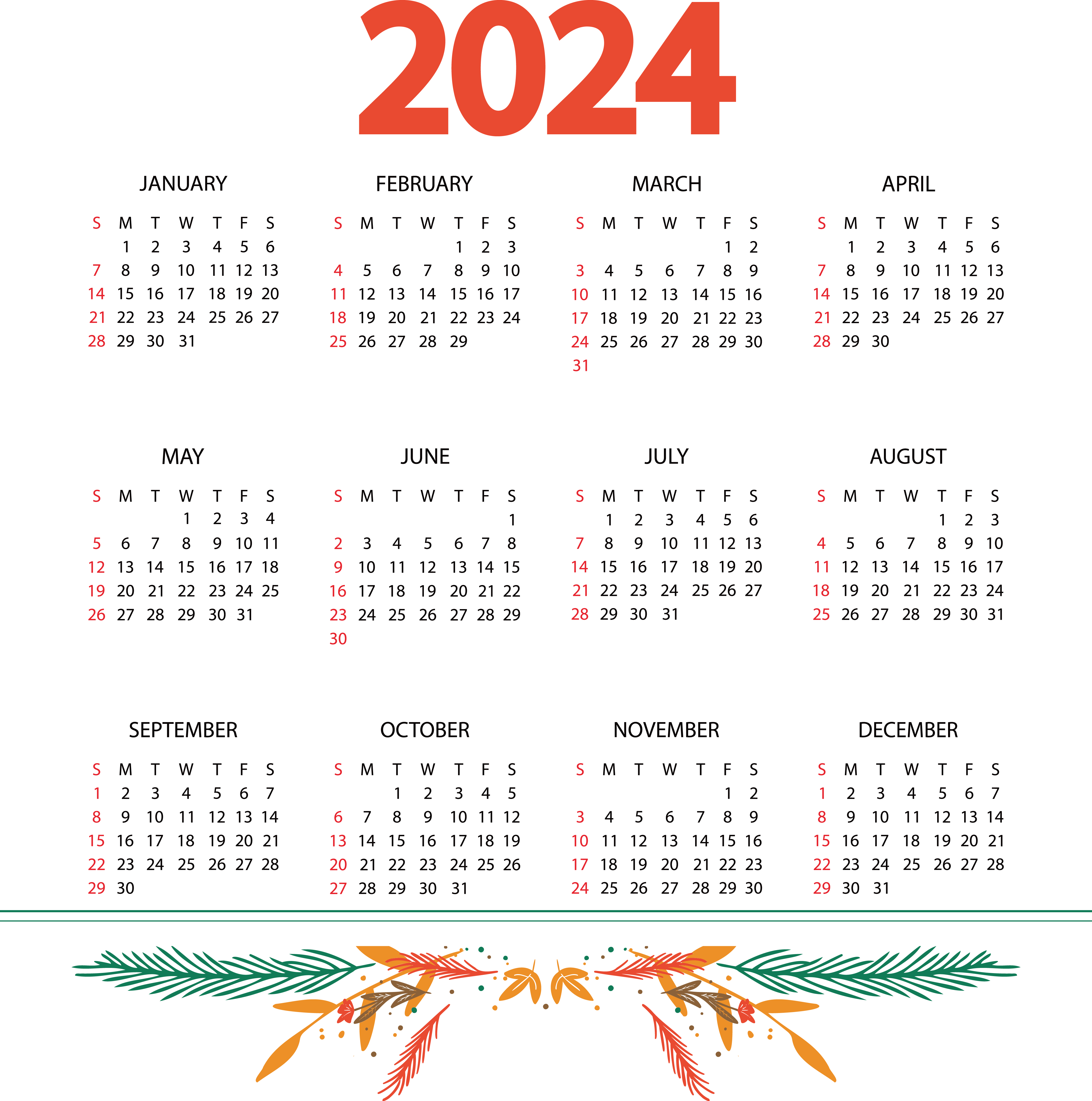 Праздники детский календарь на 2024 год 2024 Calendar PNG Transparent Images, Pictures, Photos