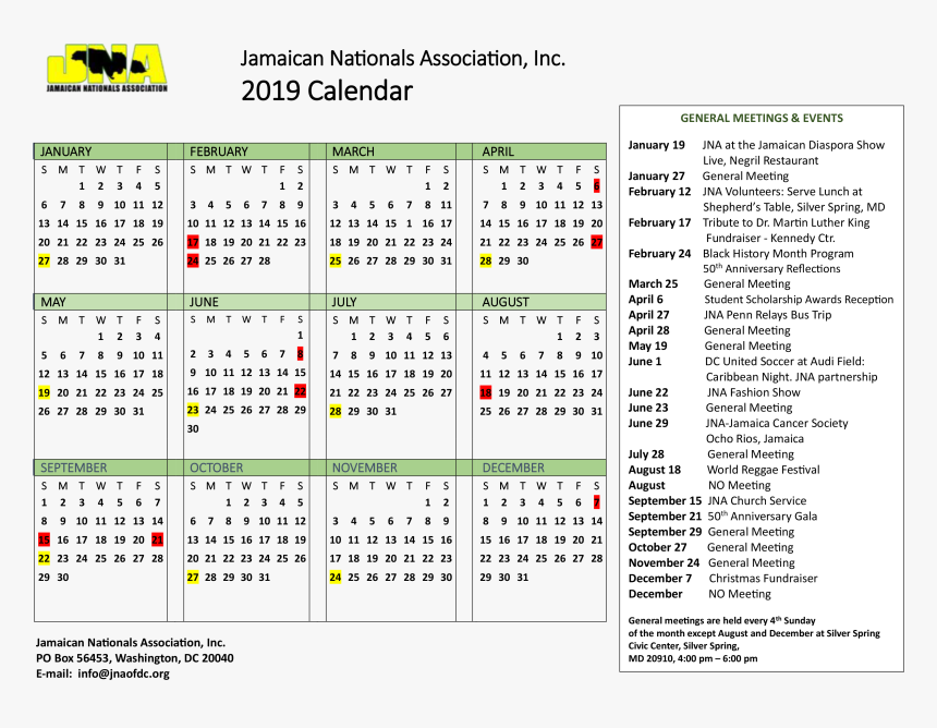 Праздники индии календарь Jamaican Nationals Association - 2019 Calendar With Indian Holidays, HD Png Down