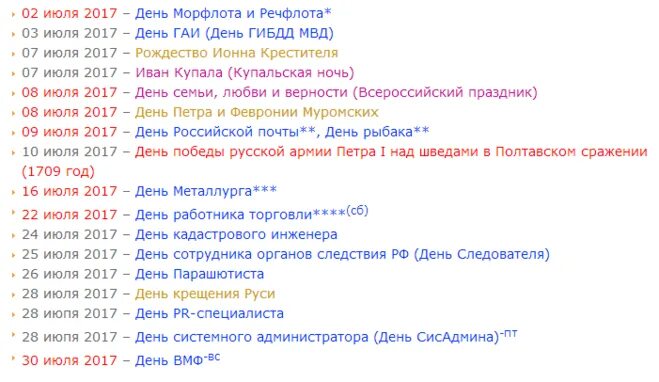 Праздники июля календарь Российские праздники - блог Санатории Кавказа