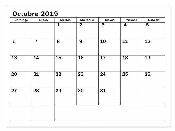 Праздники календаря ноябрь 2023 Calendario de octubre de 2019 para imprimir Calendar printables, Monthly calenda