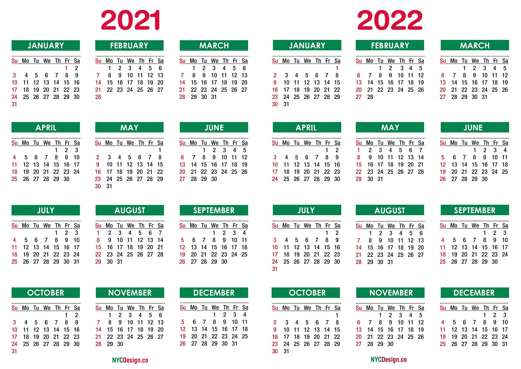 Праздники на 2021 год календарь Green Dot Calendar 2021-2022