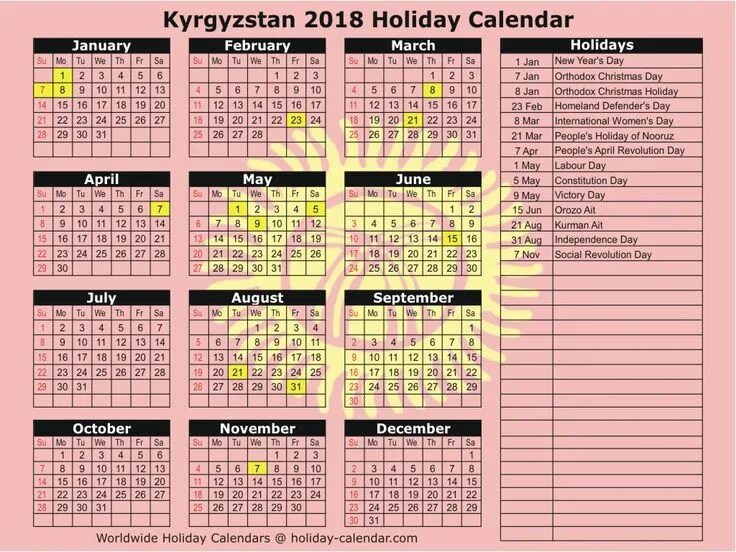 Праздники в китае 2025 календарь Kyrgyzstan 2019 / 2020 Holiday Calendar Календарь