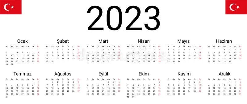 Праздники в турции 2024 календарь Turkish 2023 Calendar. Vector Design Template Start from Monday. Full Months for