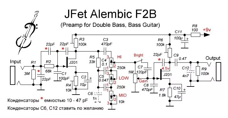 Пред усилители для электрогитар с темброблоками схемы Активный темброблок для бас гитары схема