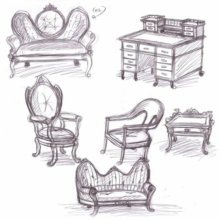 Предмет интерьера рисунок 7 класс Victorian Furniture Sketches by omegasama Furniture sketch, Furniture design ske