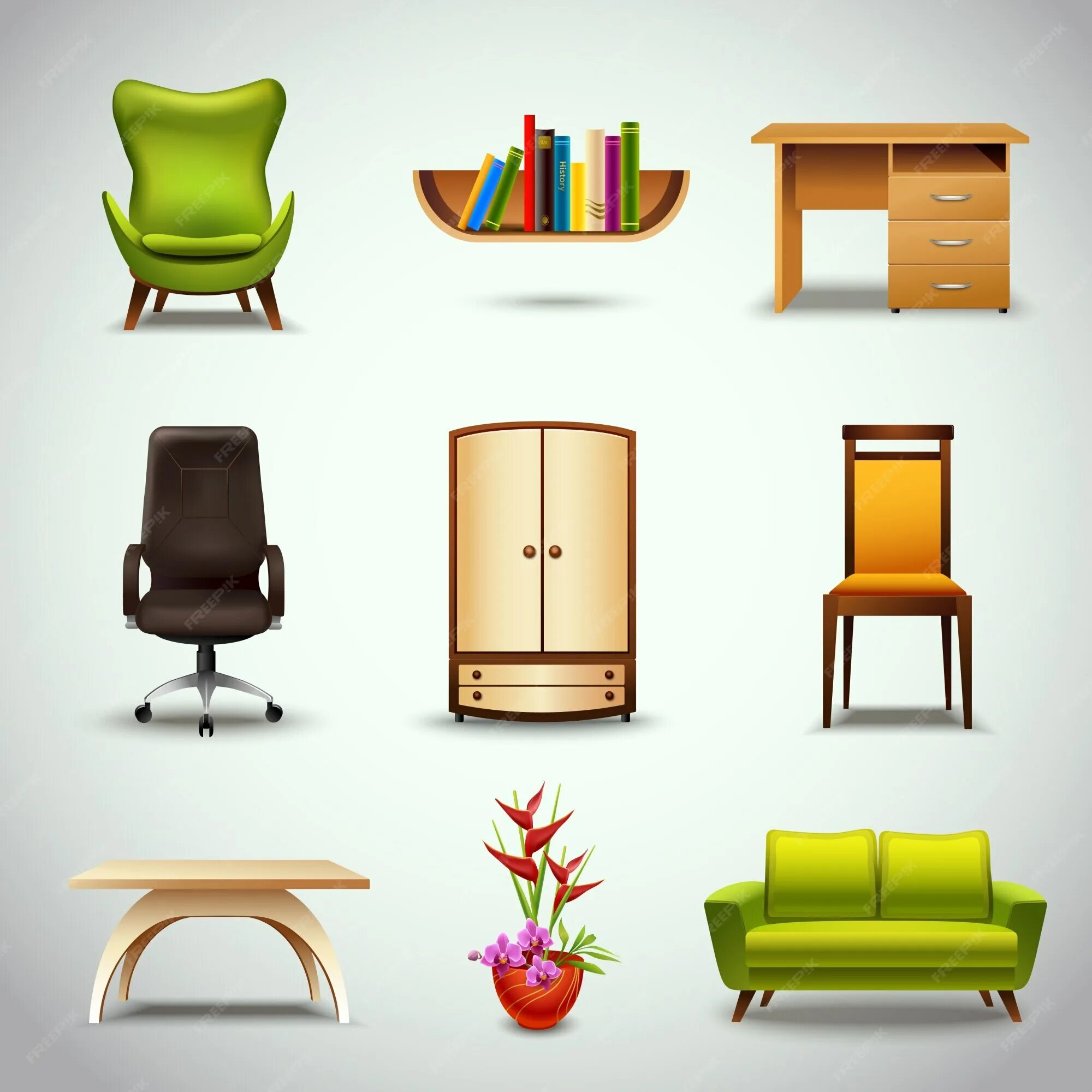 Предметы интерьера как называются Premium Vector Furniture Realistic Icons