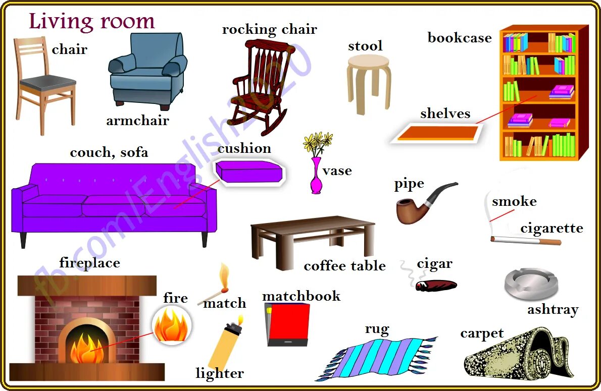 Предметы интерьера на английском 2 класс Living room vocabulary Living room, Living room rocking chairs, Vocabulary