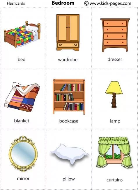 Предметы интерьера на английском 2 класс Bedroom flashcard Flashcards for kids, Flashcards, Teaching english