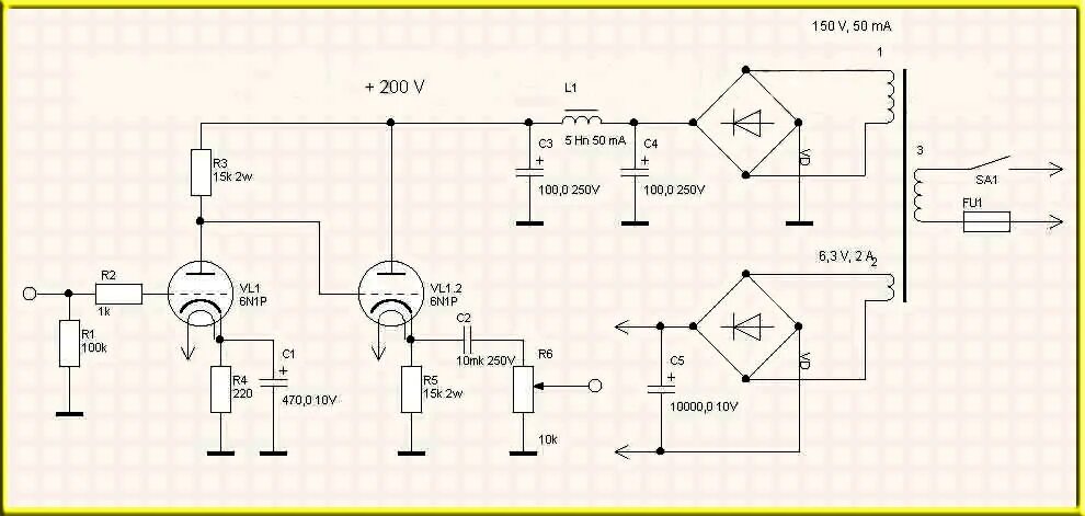 Предварительный усилитель на 6н2п схема 6Ф1П усилитель предварительный: Простой ламповый усилитель Ю. Большова на 6Ф1П, 