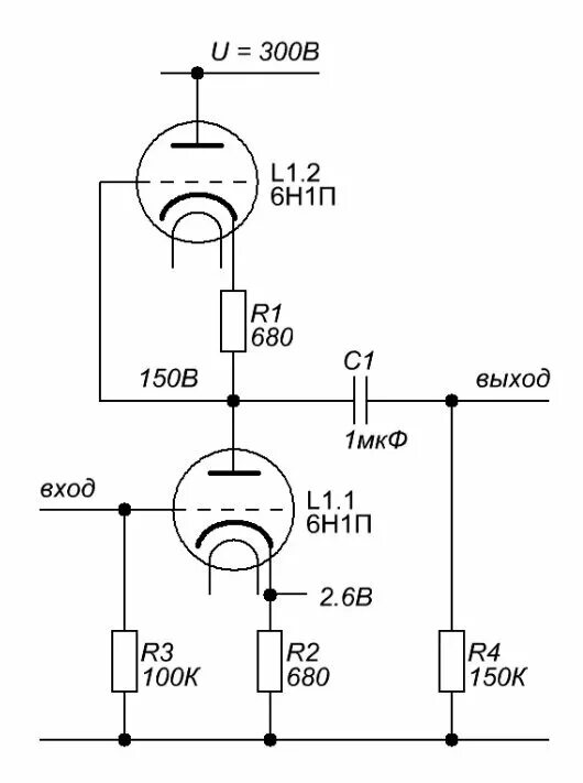 Предварительный усилитель на 6н2п схема ЛАМПОВЫЙ УСИЛИТЕЛЬ на 6Н1П (ДВОЙНОЙ ТРИОД) Дмитрий Компанец Дзен