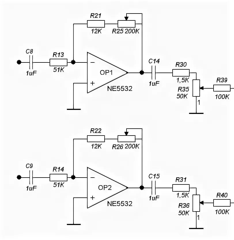 Принципиальная схема предварительного усилителя на NE5532 Усилитель, Принципиаль