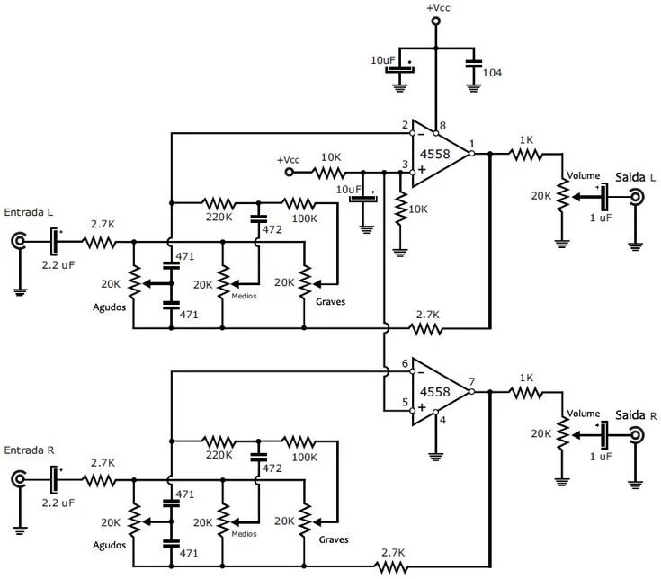 Предварительный усилитель стерео схема click na imagem para ampliar -- ESQUEMA ELETRÃ"NICO DO PRÃ*-AMPLIFICADOR. in 202