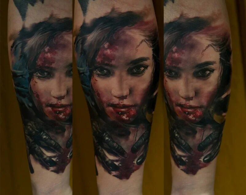 Преобразовать фото в тату Colored horror style detailed forearm tattoo of bloody woman face - Tattooimages