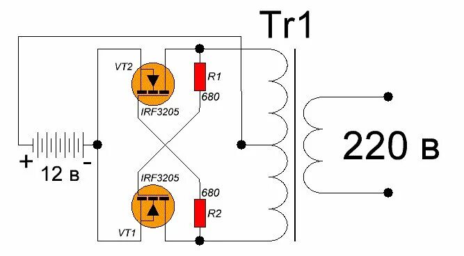 Преобразователь 12 на 220 своими руками схема Самый простой преобразователь напряжения 12 в / 220 в Инверторы, Принципиальная 