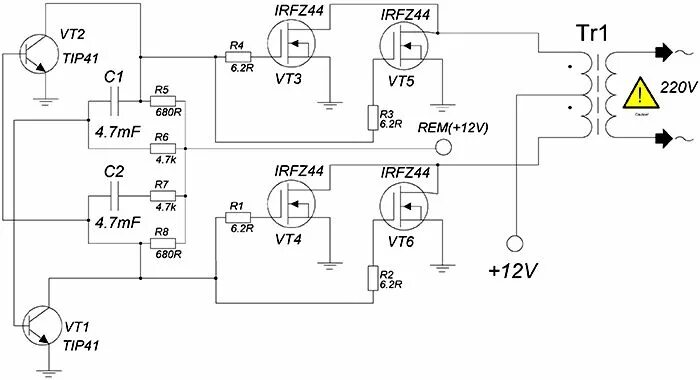 Преобразователь 220в своими руками схема kavmaster Простой преобразователь напряжения 12-220 Вольт 50Гц 300 Ватт