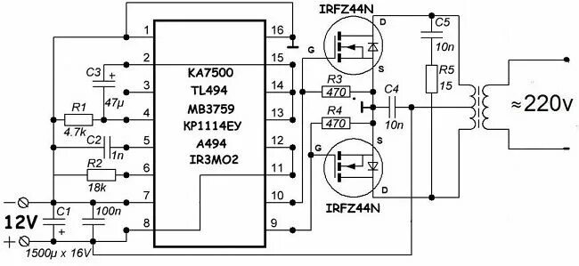 Преобразователь 220в своими руками схема Преобразователь 12 в / 220 в (100 Вт) Преобразователь, Инверторы, Электро