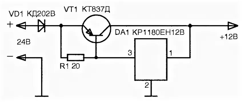 Преобразователь 24 на 12 вольт схема подключения Простой адаптер 24/12 В Радиолюбитель-конструктор