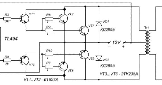 Преобразователь напряжения своими руками схема Tool Electric: Мощный преобразователь 12-220 800 ватт на TL494 схема