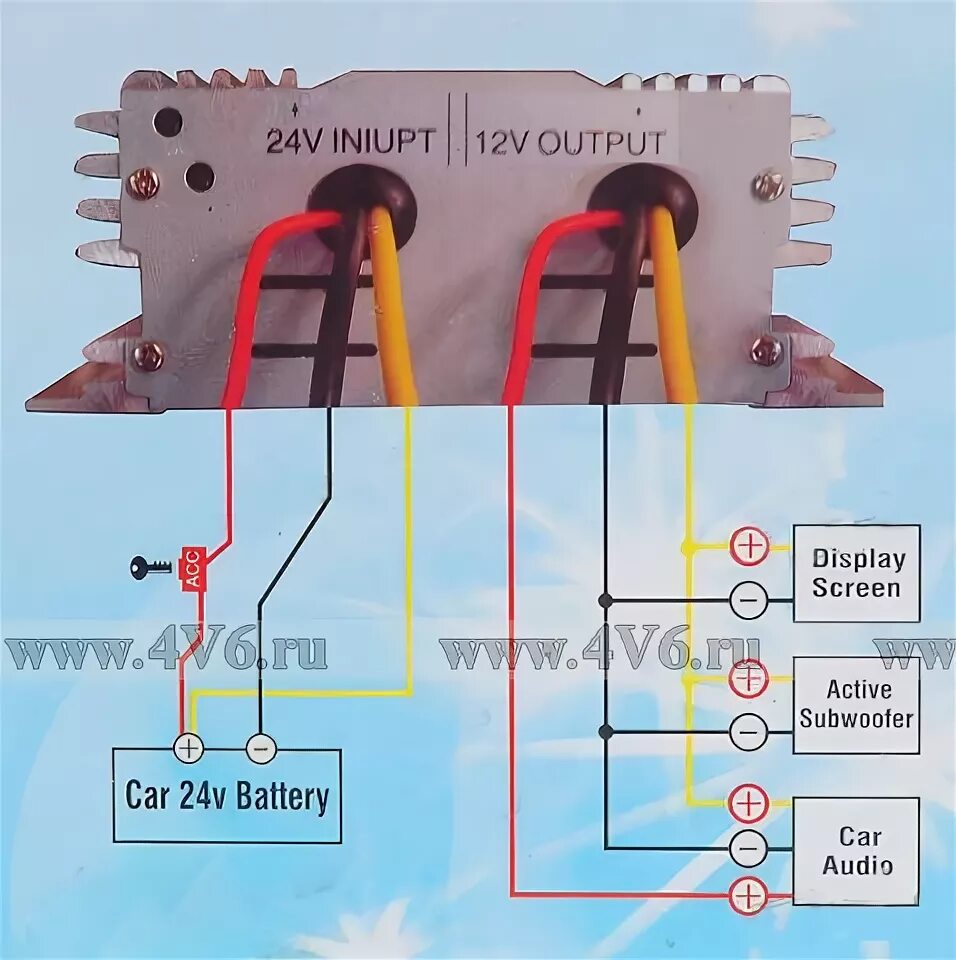 Преобразователь с тремя проводами как подключить Преобразователь напряжение с 24V на 12V, 15A/180W - Аксессуары 4x4 - 4V6.ru - вн