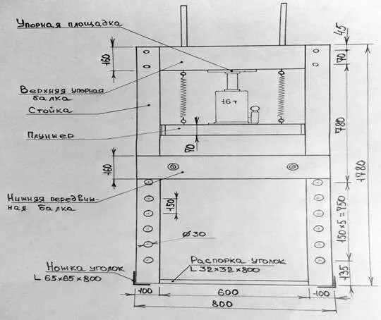 Пресс для гаража своими руками чертежи Как сделать пресс своими руками для гаража: чертёж для изготовления