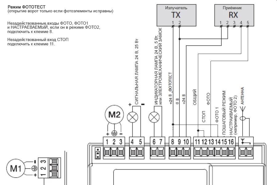 Престиж 2 схема подключения Автоматика на ворота. Подключение фотоэлементов и сигнальной лампы к блоку управ