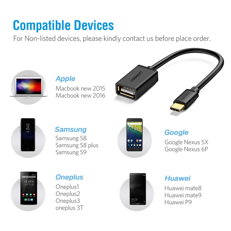 При подключение через type c Ugreen USB C OTG USB кабель 2,0 USB 3,0 OTG Тип адаптера c OTG для samsung galax