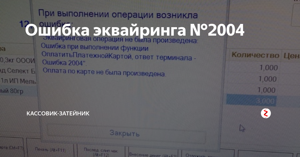 При подключении терминала произошла ошибка Ошибка эквайринга № 2004 Кассовик-затейник Дзен