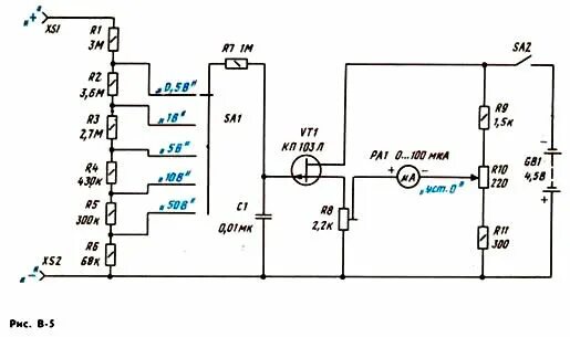 Прибор своими руками схема Высокоомный вольтметр постоянного тока. Принципиальная схема Радиолюбитель, Прин