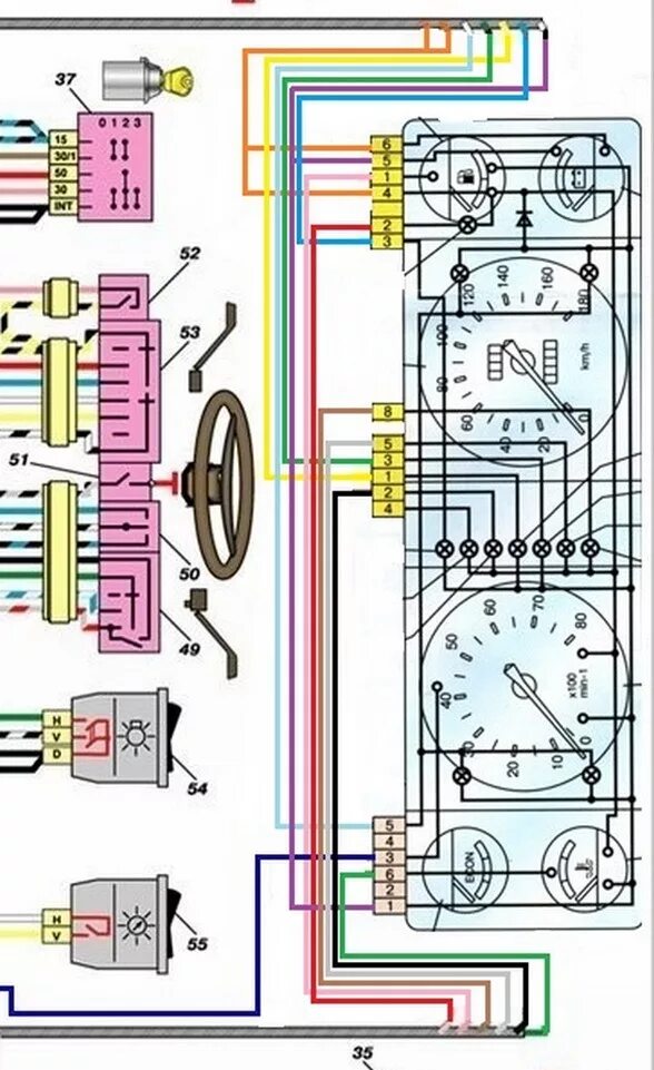 Приборная панель ваз 2105 схема Подключение приборов 07 в 01 - Lada 2101, 1,6 л, 1979 года своими руками DRIVE2