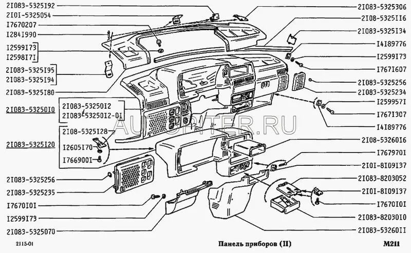 Приборная панель ваз 2115 схема Купить Накладка панели приборов для ВАЗ-21083 высокая панель завод (мягкая) (про