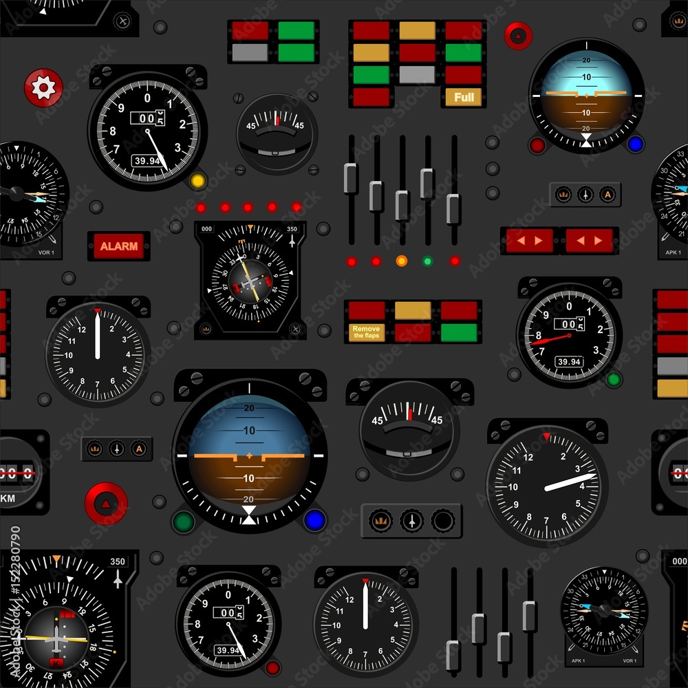 Приборы самолета фото Airplane instrument panel. Aircraft dashboard. Creative seamless pattern, Realis