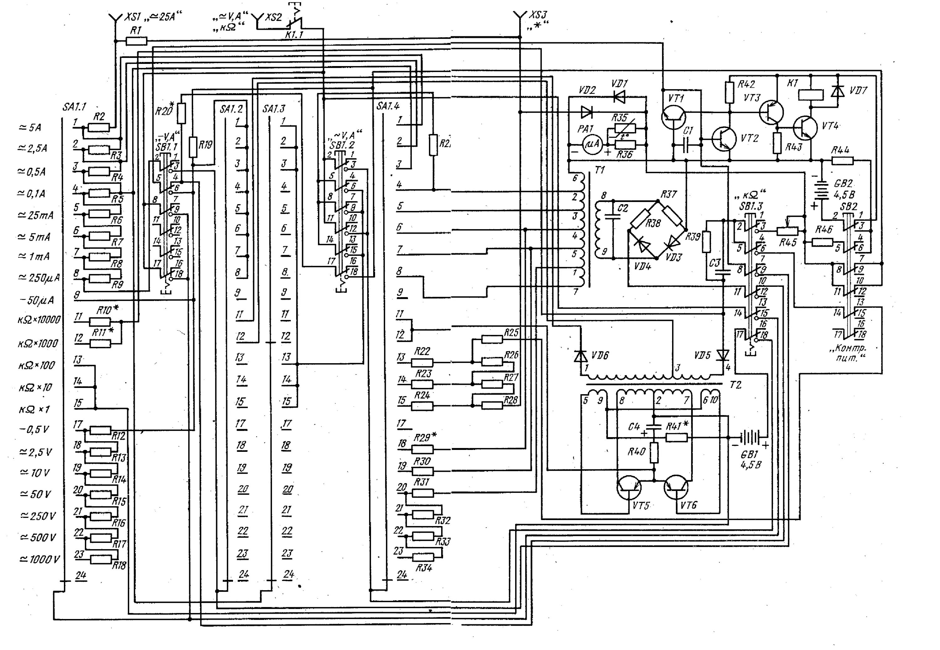 Приборы схемы электрические принципиальные TC-4340 ANALOG MULTIMETER SCH Service Manual download, schematics, eeprom, repai